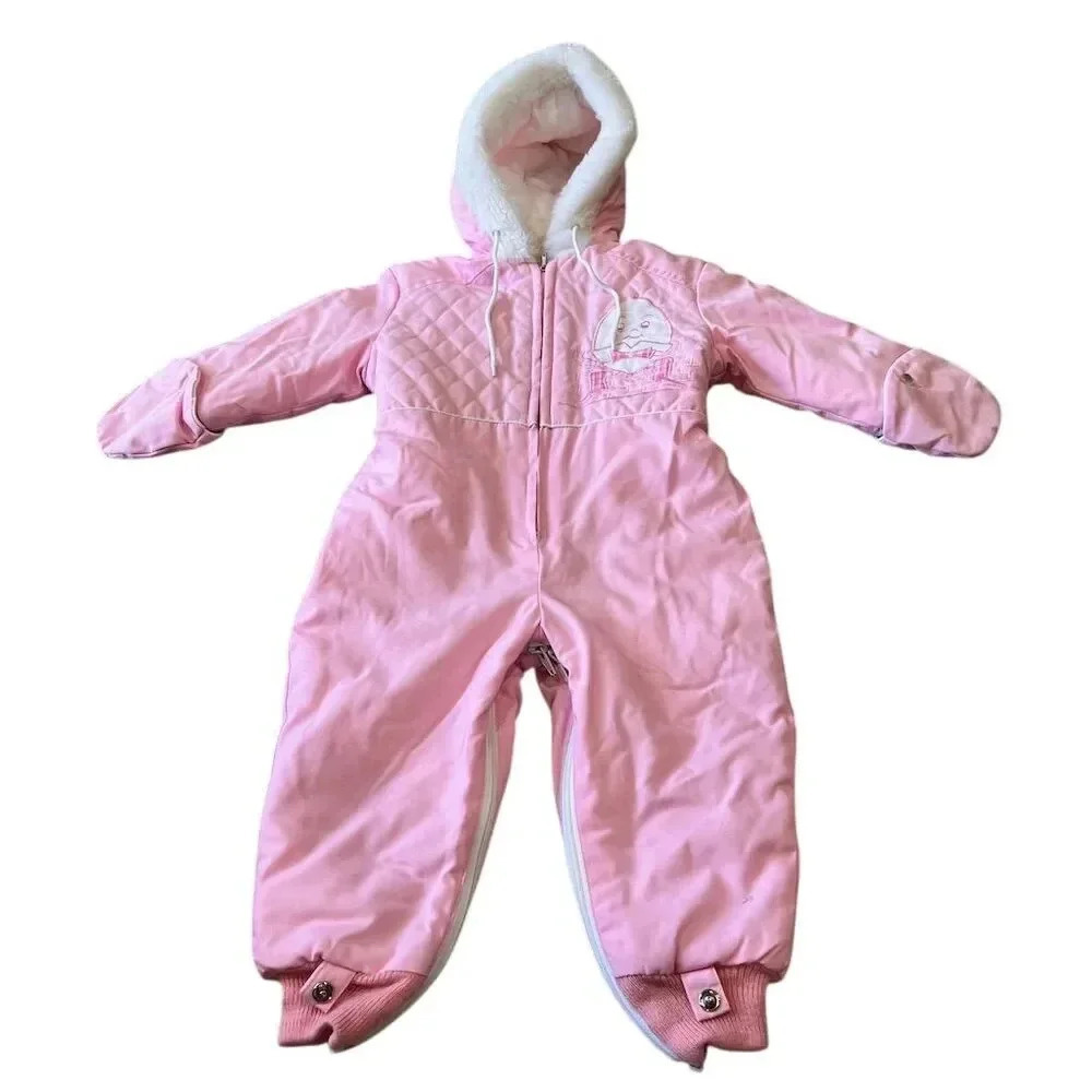 Vintage Pink Quilted Snowsuit with Humpty Dumpty Embroidered 12 Months Unisex